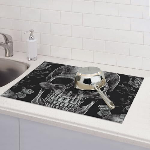 Abtropfmatte mit Totenkopf-Skelett-Design für Küchentheke, saugfähige Mikrofaser, wendbar, waschbar, 45,7 x 61 cm, leicht zu reinigen, für Zuhause, Küche, Esszimmer, Büro Abtropfmatte mit Totenkopf-Skelett-Design für Küchentheke, saugfähige Mikrofaser, wendbar, waschbar, 45,7 x 61 cm, leicht zu reinigen, für Zuhause, Küche, Esszimmer, Büro von GDSHJKLW