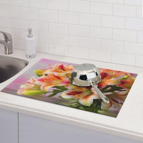 Alstroemeria Abtropfmatte für Küchentheke, saugfähige Mikrofaser, wendbar, waschbar, Abtropfgestell, 45,7 x 61 cm, leicht zu reinigen, für Zuhause, Küche, Esszimmer, Büro von GDSHJKLW