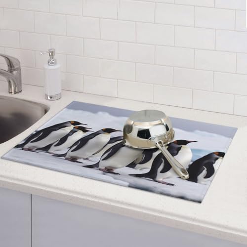 Antarctica Penguins Abtropfmatten für Küchentheke, saugfähige Mikrofaser, wendbar, waschbar, Abtropfgestell, 45,7 x 61 cm, leicht zu reinigen, für Zuhause, Küche, Esszimmer, Büro von GDSHJKLW