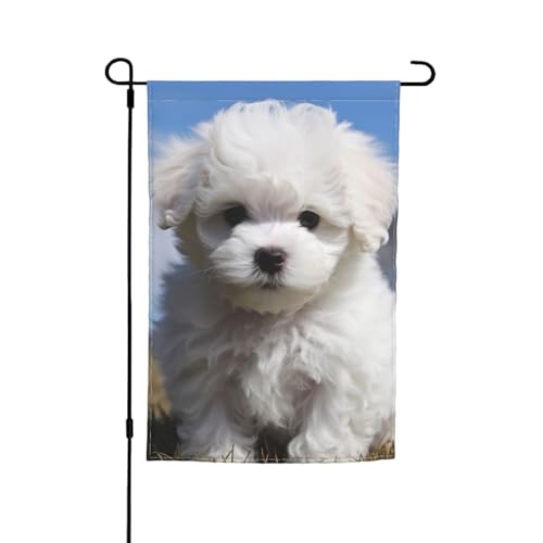 Bichon Frisé-Gartenflagge, doppelseitig, Bauernhaus, Urlaub, Hofflagge, 30,5 x 45,7 cm, saisonales Outdoor-Banner für Frühling, Sommer, Rasen, Veranda, Heimdekoration, kleine Gartenflagge von GDSHJKLW