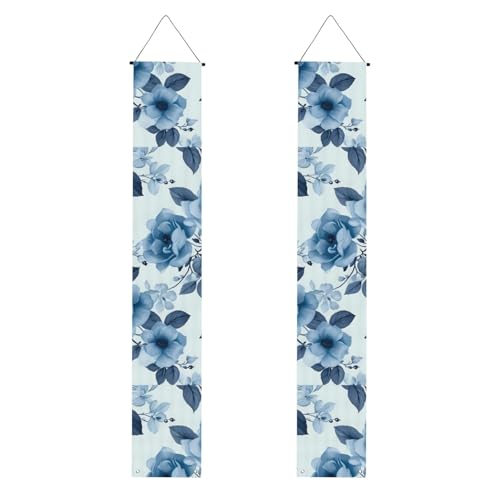 Blaue Blumen Blumenmuster Rosen 1 Veranda Banner Hängende Tür Banner Happy Birthday Veranda Schild Party Banner Foto Hintergrund Haustür Schilder für Willkommen Urlaub Party Indoor Outdoor Dekor von GDSHJKLW