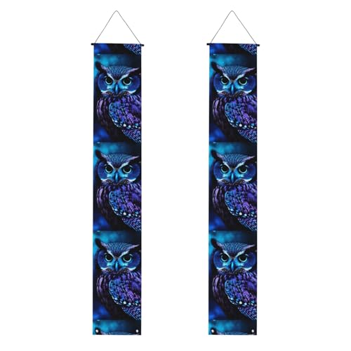 Blaue Eule Veranda Banner Hängende Tür Banner Happy Birthday Veranda Schild Party Banner Foto Hintergrund Haustür Schilder für Willkommen Urlaub Party Indoor Outdoor Dekor von GDSHJKLW