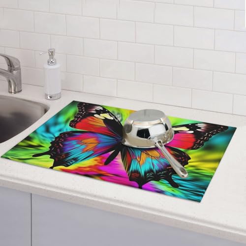 Bunte Schmetterlings-Abtropfmatten für Küchentheke, saugfähige Mikrofaser, wendbar, waschbar, Abtropfgestell, 45,7 x 61 cm, für Zuhause, Küche, Esszimmer, Büro Bunte Schmetterlings-Abtropfmatten für Küchentheke, saugfähige Mikrofaser, wendbar, waschbar, Abtropfgestell, 45,7 x 61 cm, für Zuhause, Küche, Esszimmer, Büro von GDSHJKLW