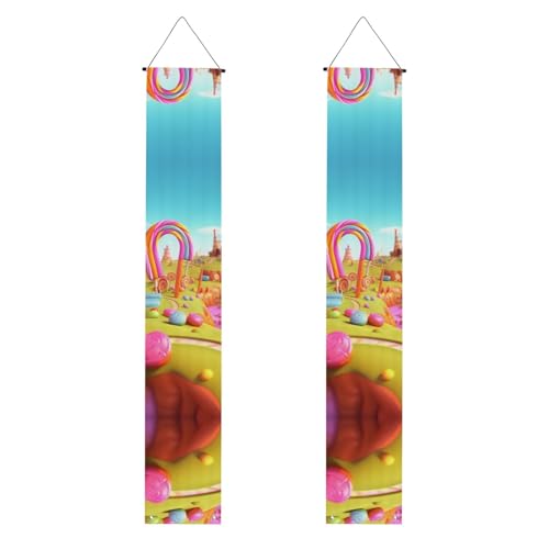 Candy Beautiful Land Veranda Banner Hängende Tür Banner Happy Birthday Veranda Schild Party Banner Foto Hintergrund Haustür Schilder für Willkommen Urlaub Party Indoor Outdoor Dekor von GDSHJKLW