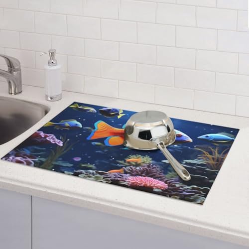 Fisch-Abtropfmatte für Küchentheke, saugfähige Mikrofaser, wendbar, waschbar, Abtropfgestell, 45,7 x 61 cm, leicht zu reinigen, für Zuhause, Küche, Esszimmer, Büro Fisch-Abtropfmatte für Küchentheke, saugfähige Mikrofaser, wendbar, waschbar, Abtropfgestell, 45,7 x 61 cm, leicht zu reinigen, für Zuhause, Küche, Esszimmer, Büro von GDSHJKLW