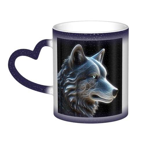 GDSHJKLW Kaffeetasse aus Keramik, 325 ml, Farbwechsel, personalisierbar, Kaffeetasse, Teetasse, 3D-Wolf, coole Kaffeetassen für Männer und Frauen, lustiges Geschenk von GDSHJKLW