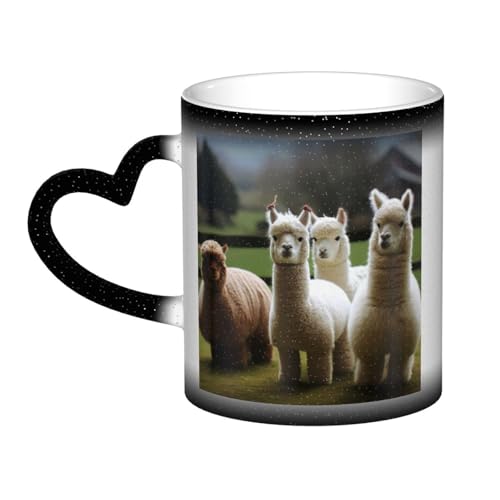 GDSHJKLW Kaffeetasse aus Keramik, 325 ml, Farbwechsel, personalisierbar, Kaffeetasse, Teetasse, Alpaka-Familie, coole Kaffeetassen für Männer und Frauen, lustiges Geschenk von GDSHJKLW