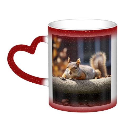 GDSHJKLW Kaffeetasse aus Keramik, 325 ml, Farbwechsel, personalisierbar, Kaffeetasse, Teetasse, Eichhörnchen, einfach liegend, coole Kaffeetassen für Männer und Frauen, lustiges Geschenk von GDSHJKLW