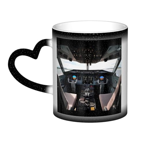 GDSHJKLW Kaffeetasse aus Keramik, 325 ml, Farbwechsel, personalisierbar, Kaffeetasse, Teetasse, Flugzeug, Cockpit1, coole Kaffeetasse für Männer und Frauen, lustiges Geschenk von GDSHJKLW