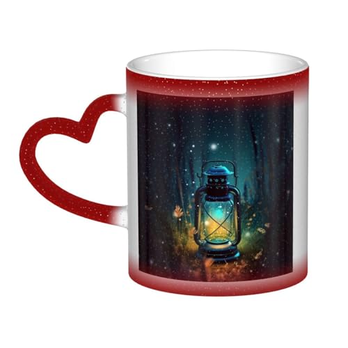GDSHJKLW Kaffeetasse aus Keramik, 325 ml, Farbwechsel, personalisierbar, Kaffeetasse, Teetasse, Glühwürmchen und Laterne, coole Kaffeetassen für Männer und Frauen, lustiges Geschenk von GDSHJKLW