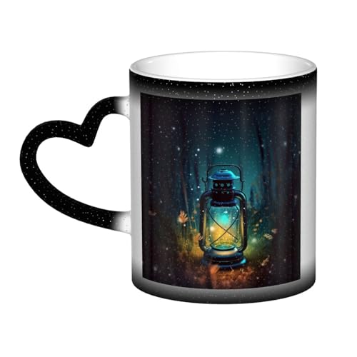 GDSHJKLW Kaffeetasse aus Keramik, 325 ml, Farbwechsel, personalisierbar, Kaffeetasse, Teetasse, Glühwürmchen und Laterne, coole Kaffeetassen für Männer und Frauen, lustiges Geschenk von GDSHJKLW