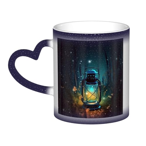 GDSHJKLW Kaffeetasse aus Keramik, 325 ml, Farbwechsel, personalisierbar, Kaffeetasse, Teetasse, Glühwürmchen und Laterne, coole Kaffeetassen für Männer und Frauen, lustiges Geschenk von GDSHJKLW