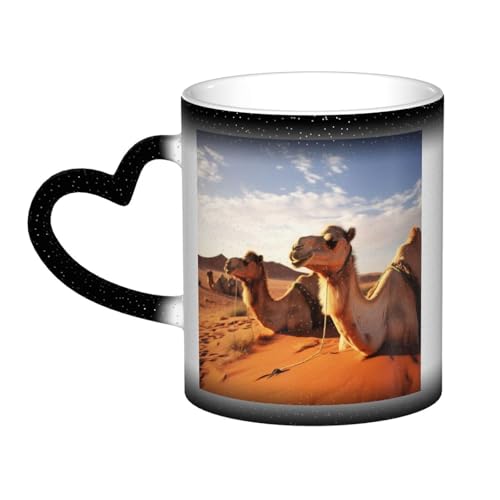 GDSHJKLW Kaffeetasse aus Keramik, 325 ml, Farbwechsel, personalisierbar, Kaffeetasse, Teetasse, Kamelruhe, Wüste, coole Kaffeetassen für Männer und Frauen, lustiges Geschenk von GDSHJKLW