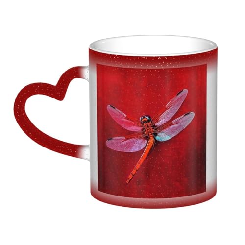 GDSHJKLW Kaffeetasse aus Keramik, 325 ml, Farbwechsel, personalisierbar, Kaffeetasse, Teetasse, Libelle auf rotem Hintergrund, coole Kaffeetassen für Männer und Frauen, lustiges Geschenk GDSHJKLW Kaffeetasse aus Keramik, 325 ml, Farbwechsel, personalisierbar, Kaffeetasse, Teetasse, Libelle auf rotem Hintergrund, coole Kaffeetassen für Männer und Frauen, lustiges Geschenk von GDSHJKLW