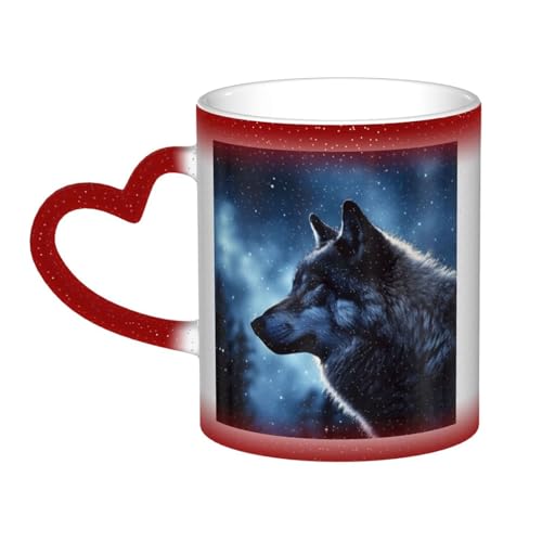 GDSHJKLW Kaffeetasse aus Keramik, 325 ml, Farbwechsel, personalisierbar, Kaffeetasse, Teetasse, Lonely Wolf, coole Kaffeetassen für Männer und Frauen, lustiges Geschenk von GDSHJKLW