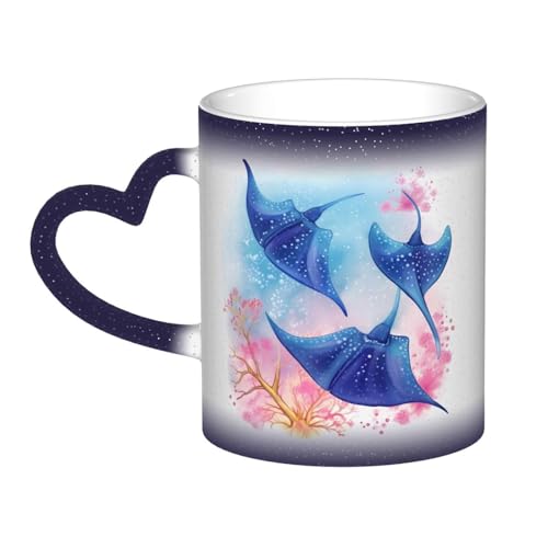 GDSHJKLW Kaffeetasse aus Keramik, 325 ml, Farbwechsel, personalisierbar, Kaffeetasse, Teetasse, Meerestiere, Stachelrochen, coole Kaffeetasse für Männer und Frauen, lustiges Geschenk von GDSHJKLW