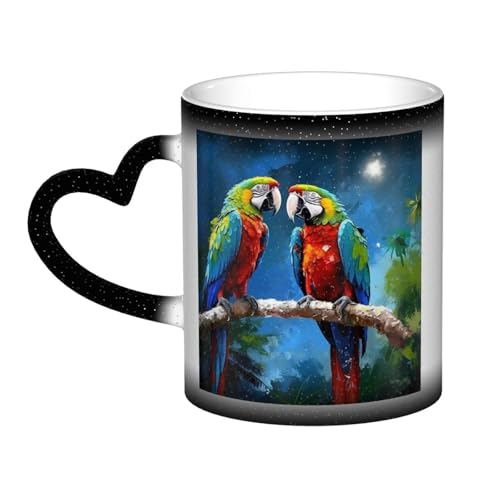 GDSHJKLW Kaffeetasse aus Keramik, 325 ml, Farbwechsel, personalisierbar, Kaffeetasse, Teetasse, Papageien, coole Kaffeetassen für Männer und Frauen, lustiges Geschenk von GDSHJKLW