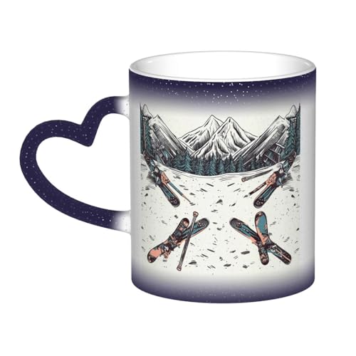 GDSHJKLW Kaffeetasse aus Keramik, 325 ml, Farbwechsel, personalisierbar, Kaffeetasse, Teetasse, Skifahren, mit Ausrüstung, coole Kaffeetassen für Männer und Frauen, lustiges Geschenk von GDSHJKLW