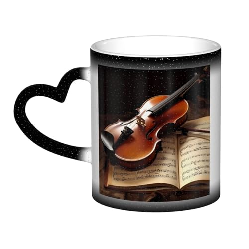GDSHJKLW Kaffeetasse aus Keramik, 325 ml, Farbwechsel, personalisierbar, Kaffeetasse, Teetasse, Violine und Buch, coole Kaffeetassen für Männer und Frauen, lustiges Geschenk von GDSHJKLW
