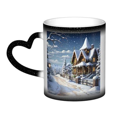 GDSHJKLW Kaffeetasse aus Keramik, 325 ml, Farbwechsel, personalisierbar, Kaffeetasse, Teetasse, Weihnachten, Winter, fröhliche Szene, coole Kaffeetassen für Männer und Frauen, lustiges Geschenk von GDSHJKLW