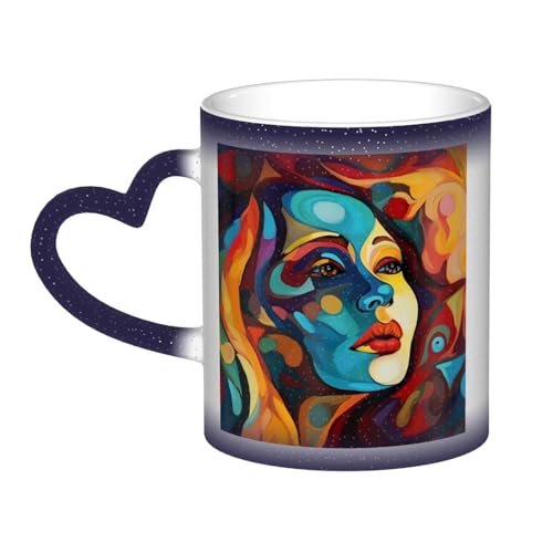GDSHJKLW Kaffeetasse aus Keramik, 325 ml, Farbwechsel, personalisierbar, Kaffeetasse, Teetasse, abstraktes farbiges Frauengesicht, coole Kaffeetassen für Männer und Frauen, lustiges Geschenk von GDSHJKLW