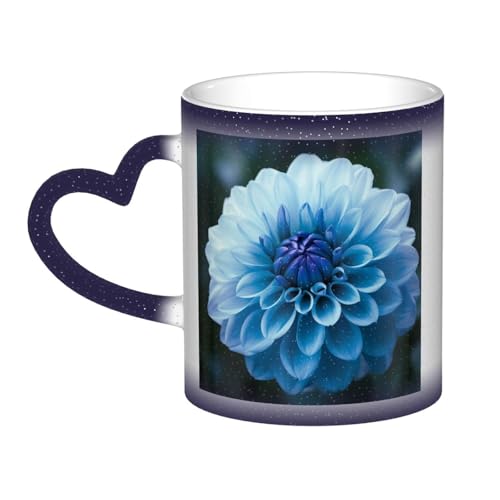 GDSHJKLW Kaffeetasse aus Keramik, 325 ml, Farbwechsel, personalisierbar, Kaffeetasse, Teetasse, blaue Dahlie, coole Kaffeetassen für Männer und Frauen, lustiges Geschenk von GDSHJKLW