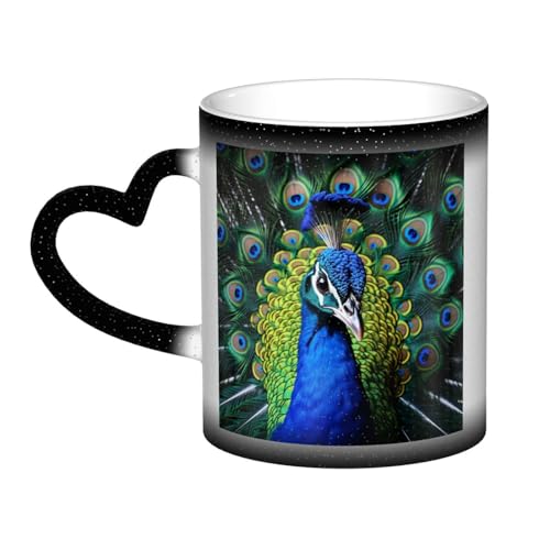 GDSHJKLW Kaffeetasse aus Keramik, 325 ml, Farbwechsel, personalisierbar, Kaffeetasse, Teetasse, blauer Pfau, coole Kaffeetasse für Männer und Frauen, lustiges Geschenk von GDSHJKLW