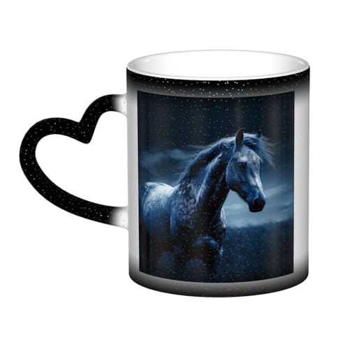 GDSHJKLW Kaffeetasse aus Keramik, 325 ml, Farbwechsel, personalisierbar, Kaffeetasse, Teetasse, blaues Pferd, coole Kaffeetasse für Männer und Frauen, lustiges Geschenk von GDSHJKLW