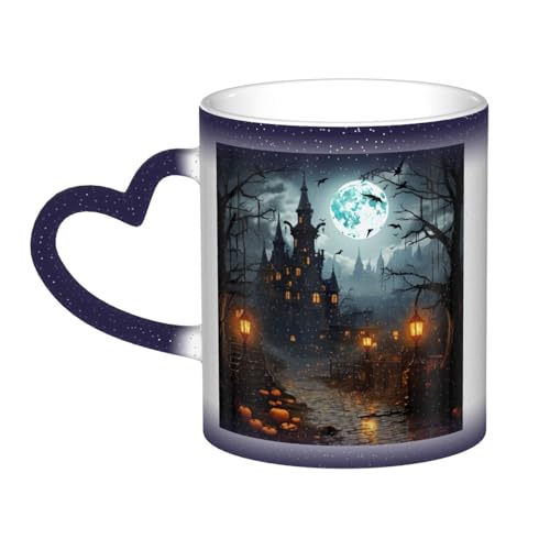 GDSHJKLW Kaffeetasse aus Keramik, 325 ml, Farbwechsel, personalisierbar, Kaffeetasse, Teetasse, düsteres Schloss und Hexe, coole Kaffeetassen für Männer und Frauen, lustiges Geschenk von GDSHJKLW