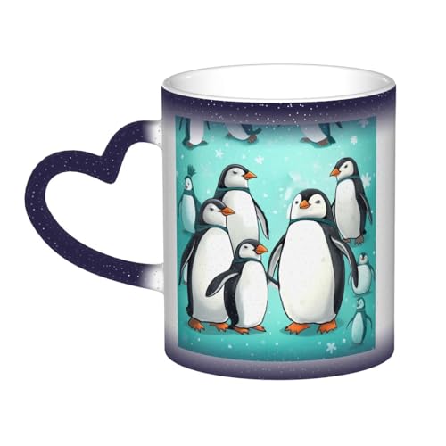 GDSHJKLW Kaffeetasse aus Keramik, 325 ml, Farbwechsel, personalisierbar, Kaffeetasse, Teetasse, niedliche Pinguine, coole Kaffeetasse für Männer und Frauen, lustiges Geschenk von GDSHJKLW