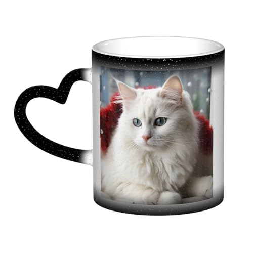 GDSHJKLW Kaffeetasse aus Keramik, 325 ml, Farbwechsel, personalisierbar, Kaffeetasse, Teetasse, niedliche weiße Katze, coole Kaffeetasse für Männer und Frauen, lustiges Geschenk von GDSHJKLW