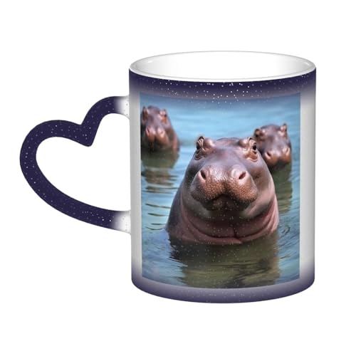 GDSHJKLW Kaffeetasse aus Keramik, 325 ml, Farbwechsel, personalisierbar, Kaffeetasse, Teetasse, niedliches Nilpferd, coole Kaffeetasse für Männer und Frauen, lustiges Geschenk von GDSHJKLW