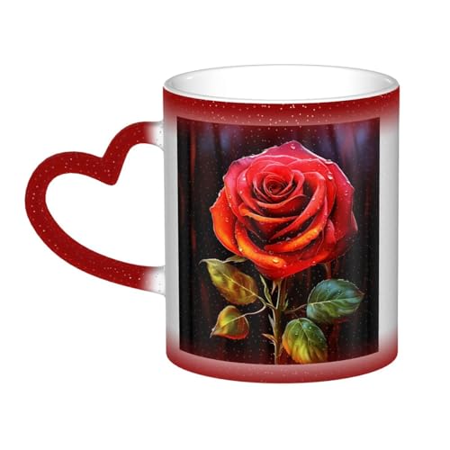 GDSHJKLW Kaffeetasse aus Keramik, 325 ml, Farbwechsel, personalisierbar, Kaffeetasse, Teetasse, rote Rose, Kunst, coole Kaffeetassen für Männer und Frauen, lustiges Geschenk von GDSHJKLW
