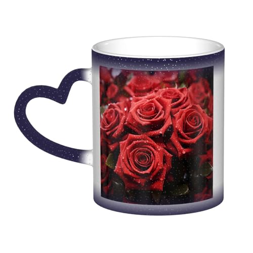 GDSHJKLW Kaffeetasse aus Keramik, 325 ml, Farbwechsel, personalisierbar, Kaffeetasse, Teetasse, rote Rose, coole Kaffeetassen für Männer und Frauen, lustiges Geschenk von GDSHJKLW