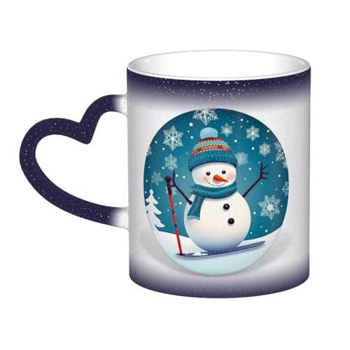 GDSHJKLW Kaffeetasse aus Keramik, 325 ml, Farbwechsel, personalisierbar, Kaffeetasse, Teetasse, schöne Weihnachten, Cartoon, Skifahren, Schneemann, Schneeflocke, coole Kaffeetassen für Männer und von GDSHJKLW