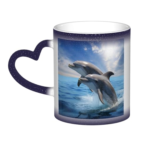 GDSHJKLW Kaffeetasse aus Keramik, 325 ml, Farbwechsel, personalisierbar, Kaffeetasse, Teetasse, zwei Delfine, coole Kaffeetassen für Männer und Frauen, lustiges Geschenk von GDSHJKLW