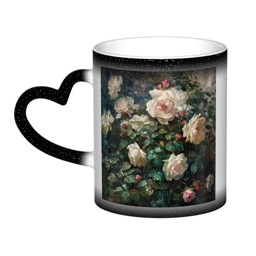 GDSHJKLW Kaffeetasse aus Keramik, 325 ml, Farbwechsel-Tasse, personalisierbar, Kaffeetasse, Teetasse, Rosen-Druck, coole Kaffeetassen für Männer und Frauen, lustiges Geschenk von GDSHJKLW