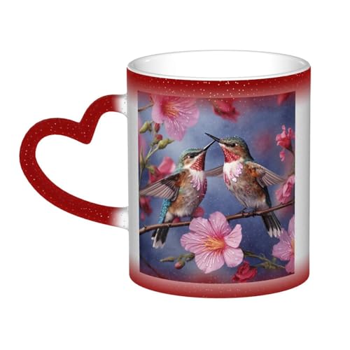 GDSHJKLW Keramik-Kaffeetasse, Farbwechsel, personalisierbar, Kaffeetasse, Teetasse, Kolibri, mit rosafarbenen coolen Kaffeetassen für Männer und Frauen, lustiges Geschenk von GDSHJKLW