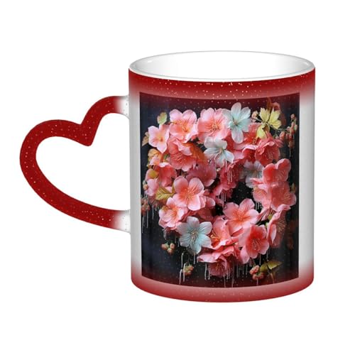 GDSHJKLW Keramik-Kaffeetasse, Farbwechsel-Tasse, personalisierbar, Kaffeetasse, Teetasse, Girlanden, schöne Blumen, coole Kaffeetassen für Männer und Frauen, lustiges Geschenk von GDSHJKLW