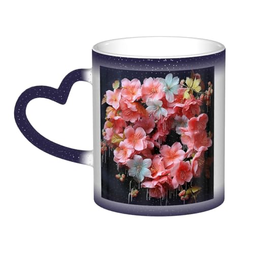 GDSHJKLW Keramik-Kaffeetasse, Farbwechsel-Tasse, personalisierbar, Kaffeetasse, Teetasse, Girlanden, schöne Blumen, coole Kaffeetassen für Männer und Frauen, lustiges Geschenk von GDSHJKLW