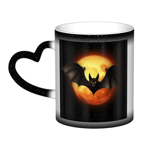 GDSHJKLW Keramik-Kaffeetasse, Farbwechsel-Tasse, personalisierbar, Kaffeetasse, Teetasse, Halloween, Fledermaus, coole Kaffeetassen für Männer und Frauen, lustiges Geschenk von GDSHJKLW