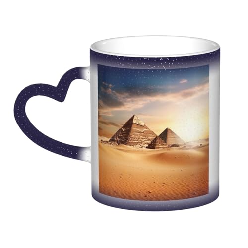 GDSHJKLW Keramik-Kaffeetassen, 325 ml, Farbwechsel, personalisierbar, Kaffeetasse, Teetasse, ägyptische Pyramide in Wüste, coole Kaffeetassen für Männer und Frauen, lustiges Geschenk von GDSHJKLW
