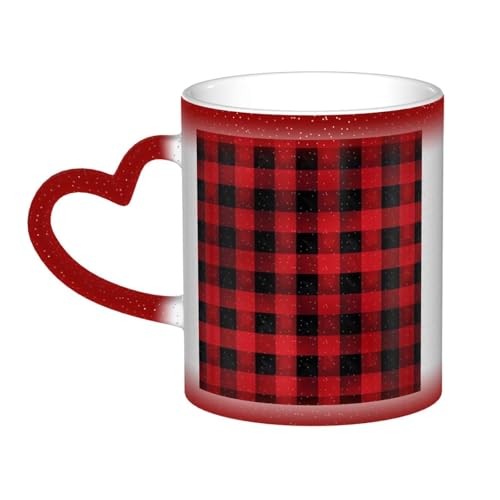 GDSHJKLW Keramik-Kaffeetassen, 325 ml, Farbwechsel, personalisierbar, Kaffeetasse, Teetasse, rot, schwarz, Büffelkaro, Karomuster, coole Kaffeetassen für Männer und Frauen, lustiges Geschenk von GDSHJKLW