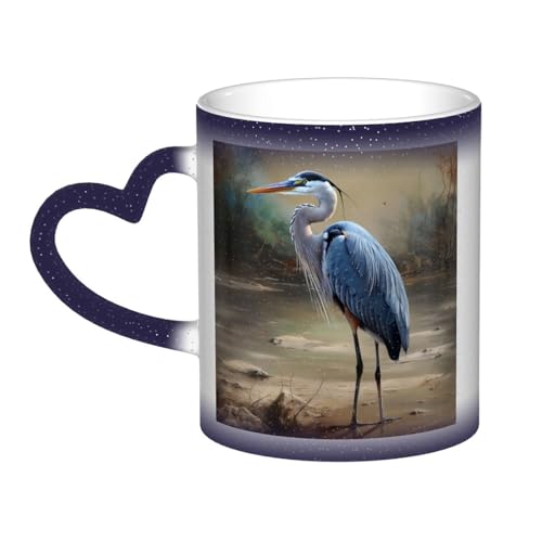 GDSHJKLW Keramik-Kaffeetassen, 325 ml, Farbwechsel-Tasse, personalisierbar, Kaffeetasse, Teetasse, Reiher, coole Kaffeetassen für Männer und Frauen, lustiges Geschenk von GDSHJKLW