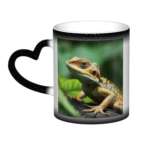 GDSHJKLW Keramik-Kaffeetassen, 325 ml, Farbwechsel-Tasse, personalisierbar, Kaffeetasse, Teetasse, Tier-Eidechse, coole Kaffeetasse für Männer und Frauen, lustiges Geschenk von GDSHJKLW
