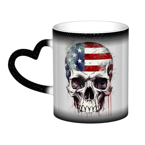 GDSHJKLW Keramik-Kaffeetassen, 325 ml, Farbwechsel-Tasse, personalisierbar, Kaffeetasse, Teetasse, amerikanische Flagge, Totenkopf, coole Kaffeetassen für Männer und Frauen, lustiges Geschenk von GDSHJKLW