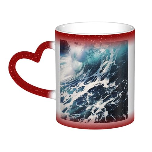 GDSHJKLW Keramik-Kaffeetassen mit Farbwechsel, 325 ml, personalisierbar, Kaffeetasse, Teetasse, Strand, Schaumstoff, Wellen, coole Kaffeetassen für Männer und Frauen, lustiges Geschenk von GDSHJKLW
