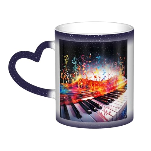 GDSHJKLW Keramik-Kaffeetassen mit Farbwechsel, 325 ml, personalisierbar, Kaffeetasse, Teetasse, buntes Klaviertastatur, Musiknote, coole Kaffeetassen für Männer und Frauen, lustiges Geschenk von GDSHJKLW