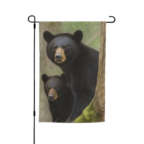 Gartenflagge mit schwarzem Bär, Mutter und Junges, doppelseitig, Bauernhaus, Urlaub, Hofflagge, 30,5 x 45,7 cm, saisonales Outdoor-Banner für Frühling, Sommer, Rasen, Veranda, Heimdekoration, kleine von GDSHJKLW