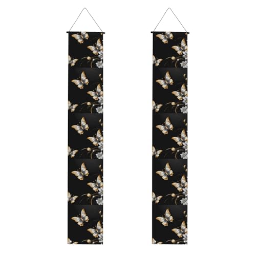 Gold Weiß Schmetterlinge Schwarz 1 Veranda Banner Hängende Tür Banner Happy Birthday Veranda Schild Party Banner Foto Hintergrund Haustür Schilder für Willkommen Urlaub Party Indoor Outdoor Dekor von GDSHJKLW